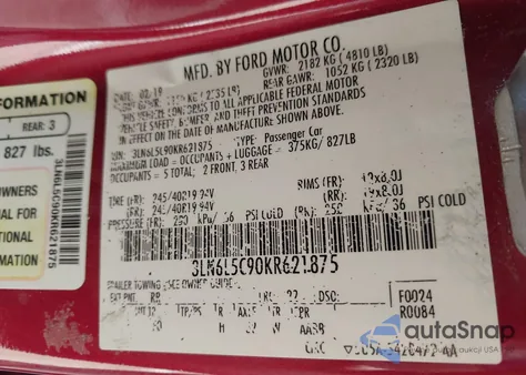 2019 Lincoln Mkz Reserve I из США, поврежденный, VIN 3LN6L5C90KR621875